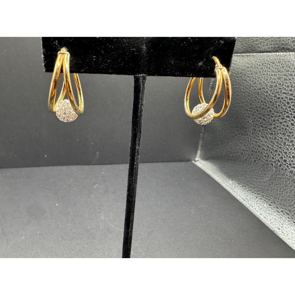 Jordan Mom 925 Sterling Gold tone Round Double Hoop Disco Ball Pierced Earrings
